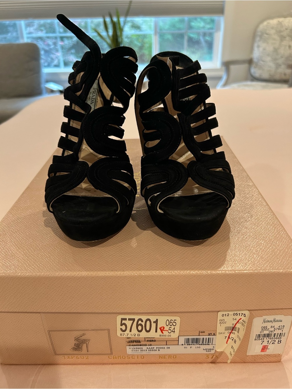 Prada Black Suede Strappy High-Heel Sandals